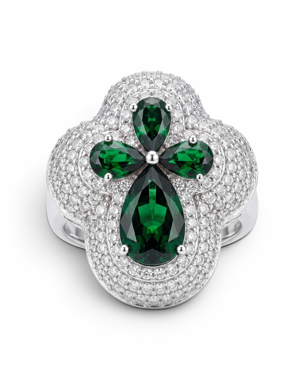 Anillo cruz verde moissanita