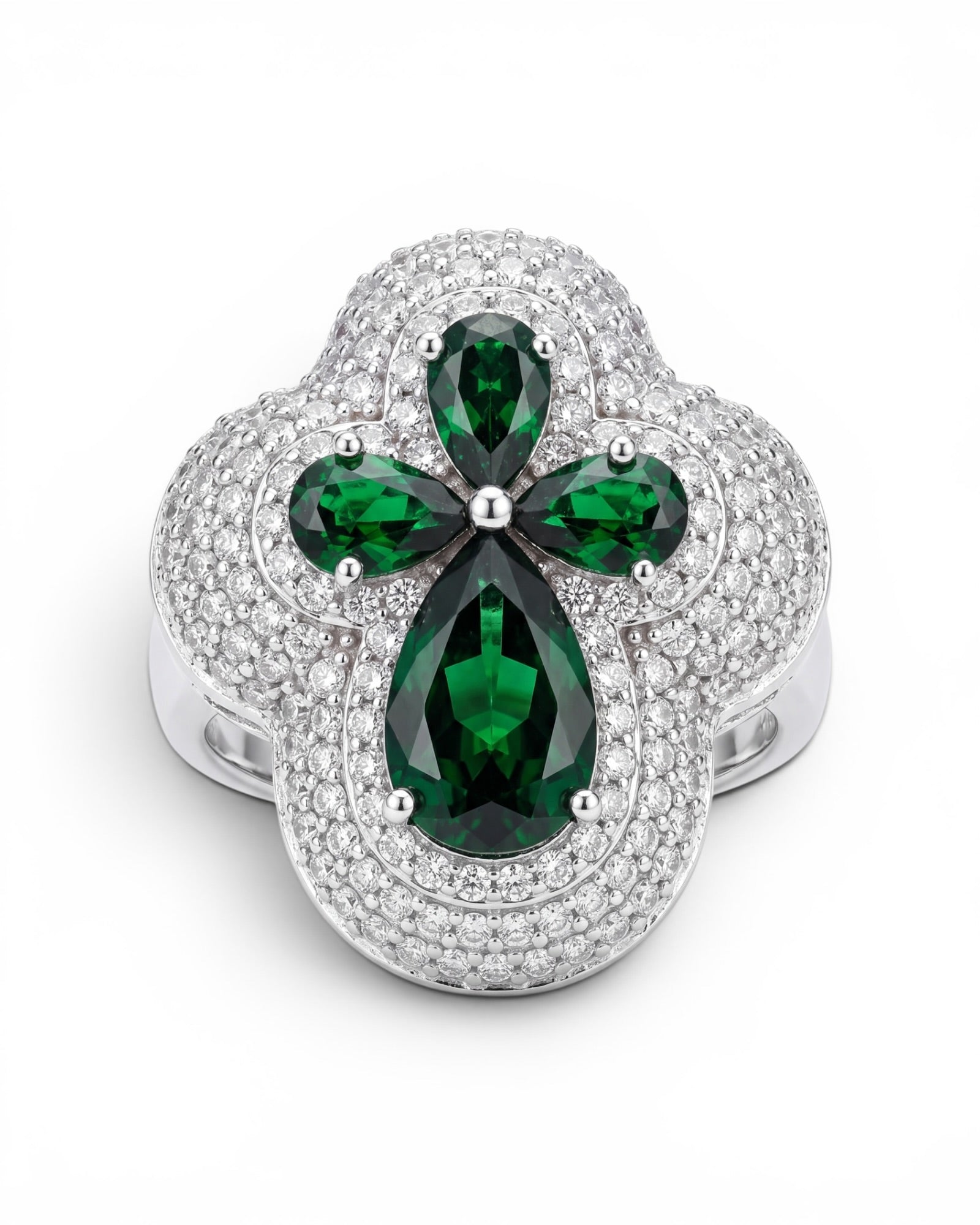 Anillo cruz verde moissanita