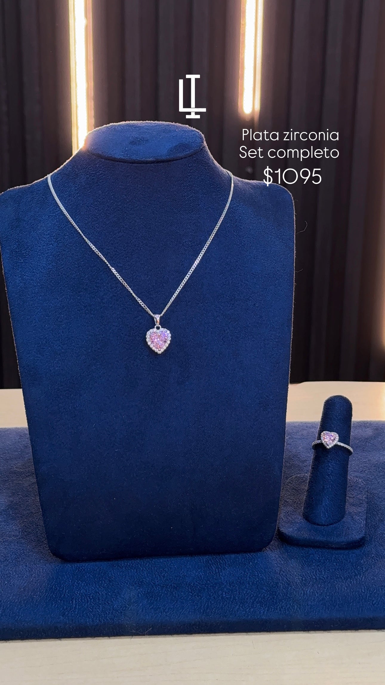 Conjunto collar y anillo rosa