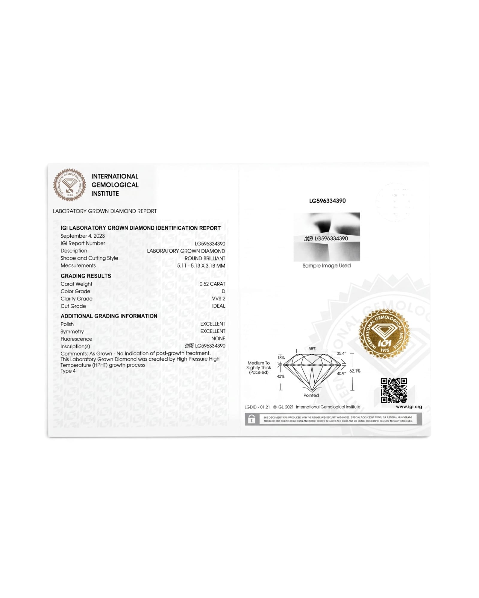Anillo solitario de laboratorio 0.52 CT en Oro blanco 14k