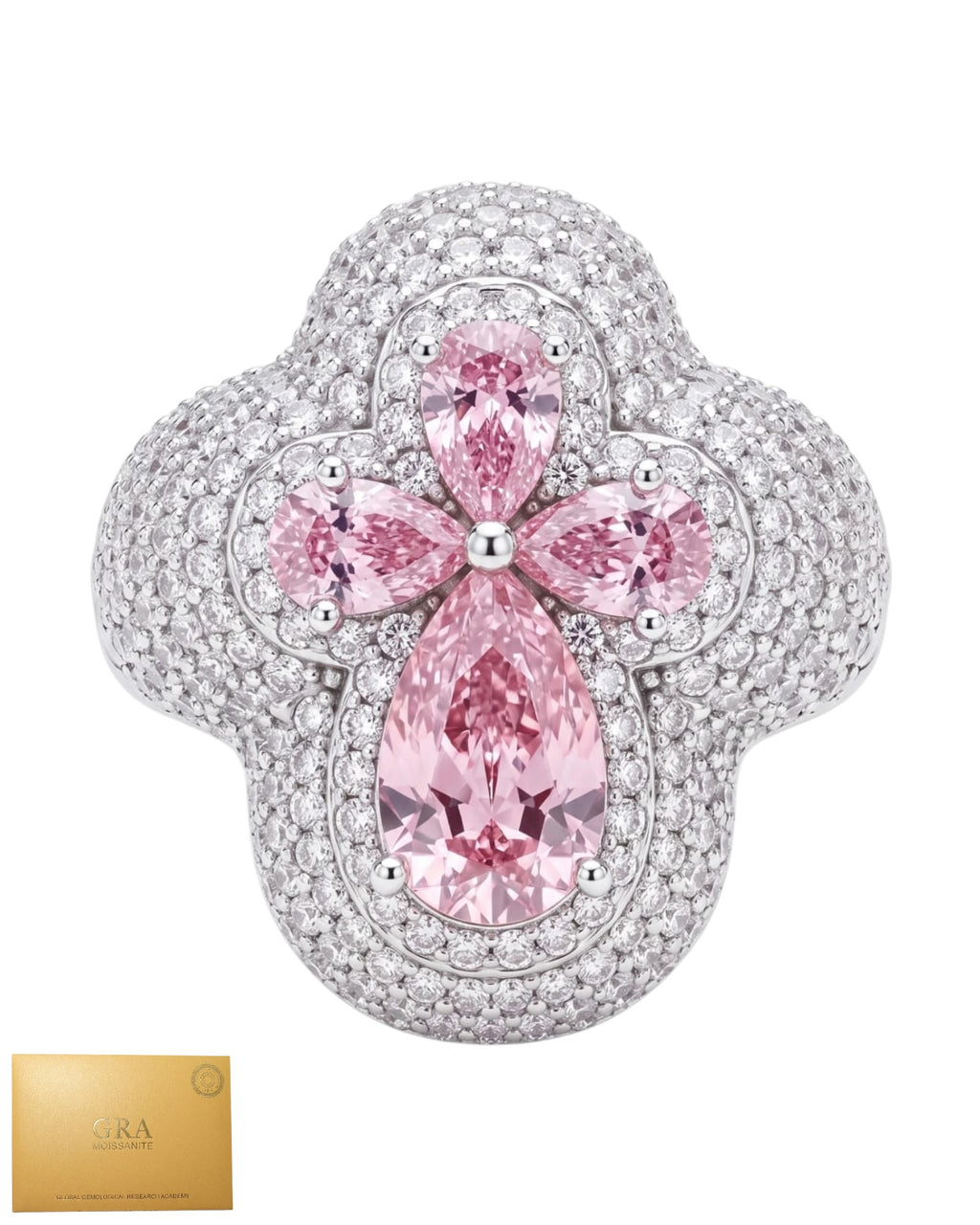 Anillo cruz rosa moissanita