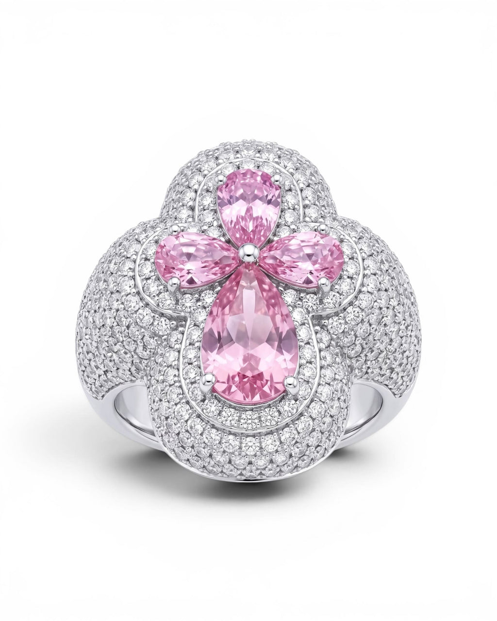 Anillo cruz rosa moissanita