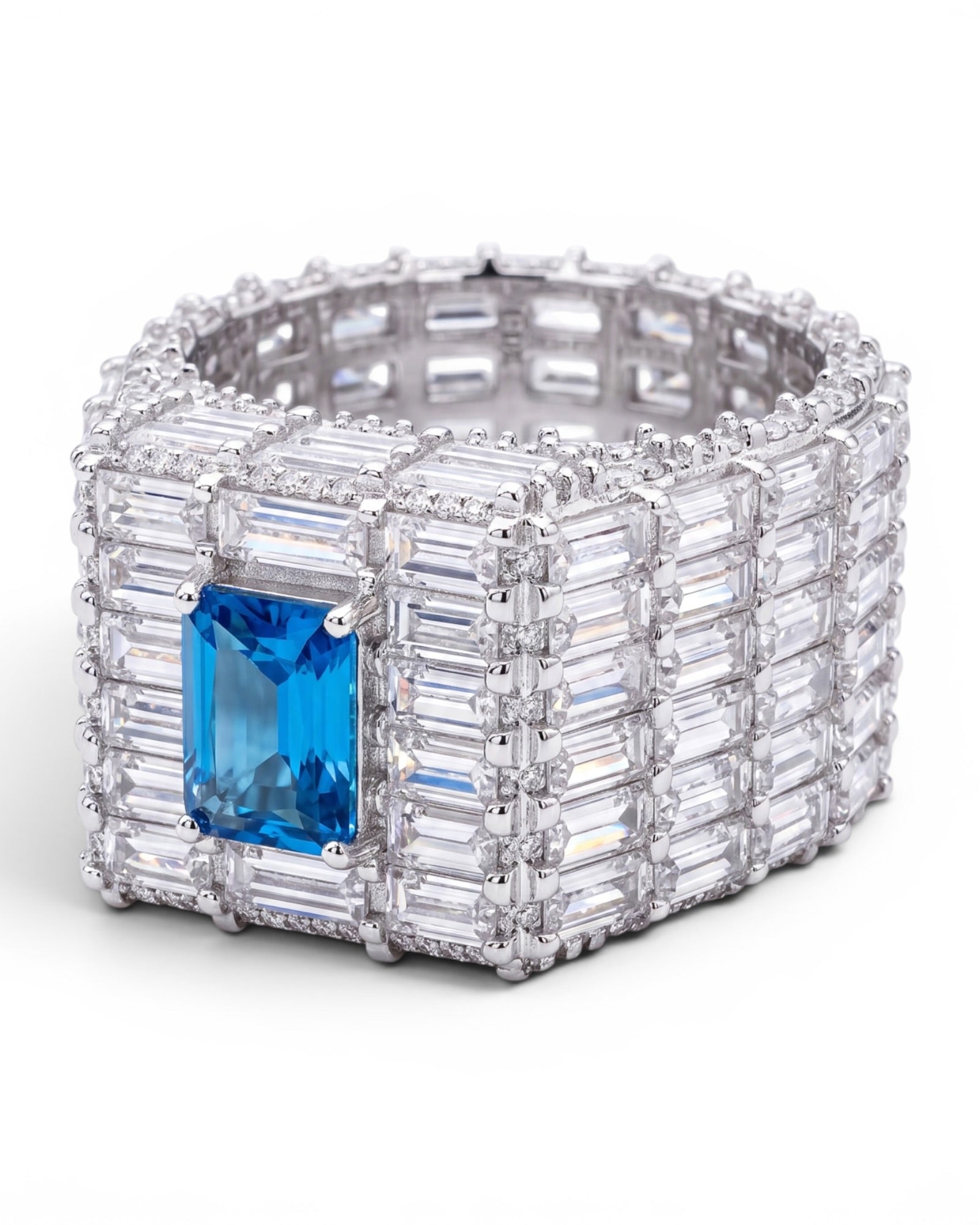 Anillo baguette gema azul