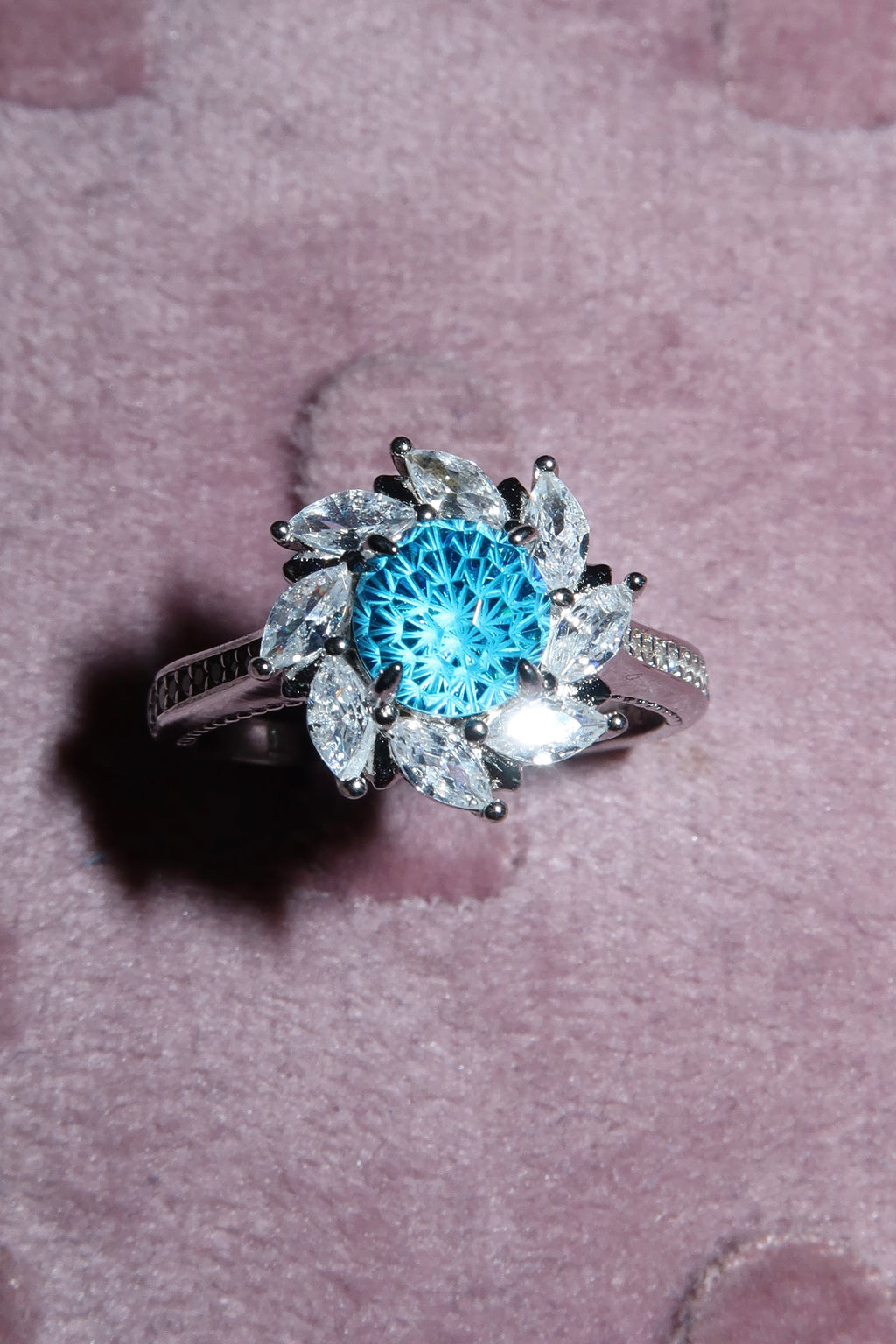 Anillo snowball azul girasol