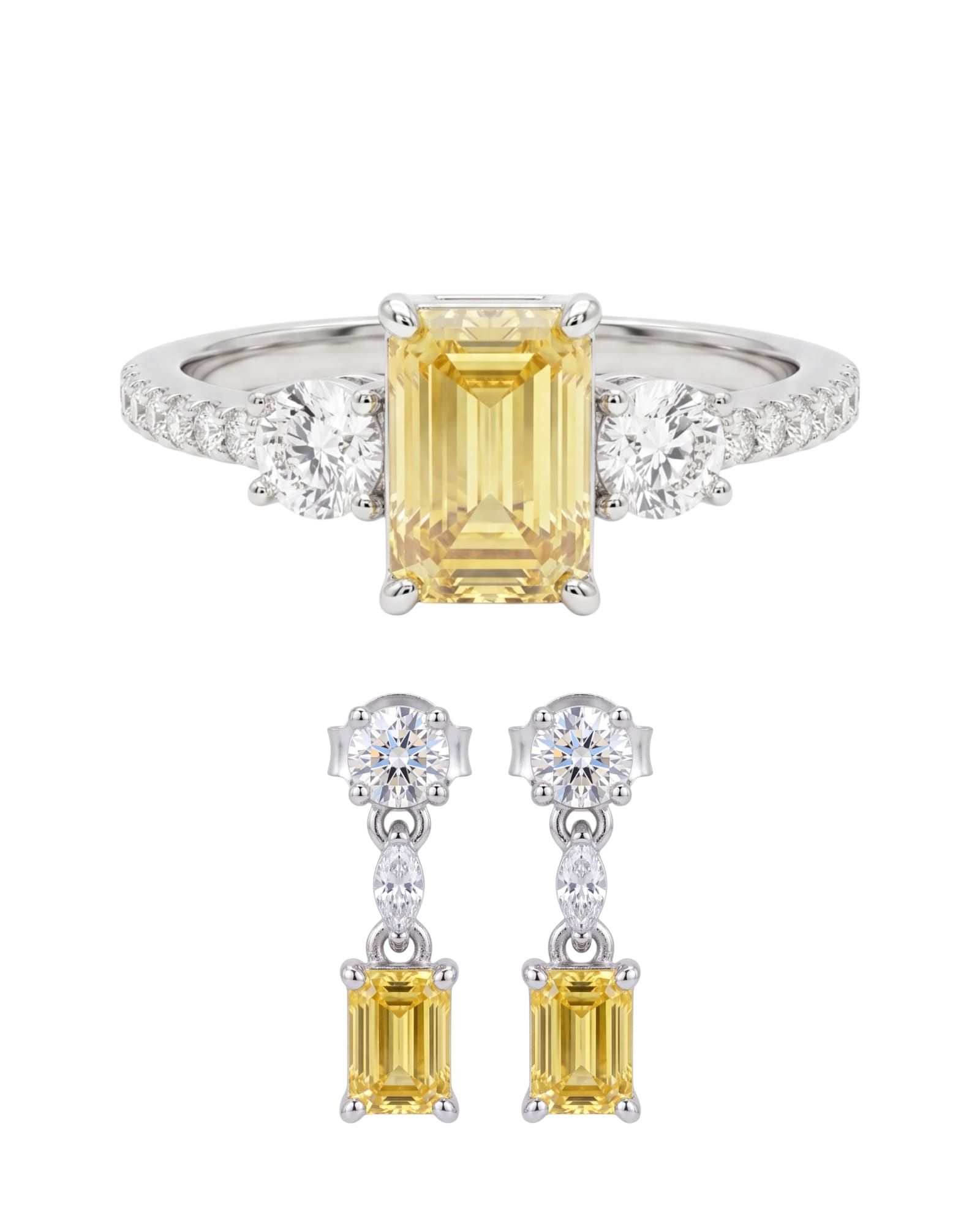 Set anillo y aretes baguette amarillo