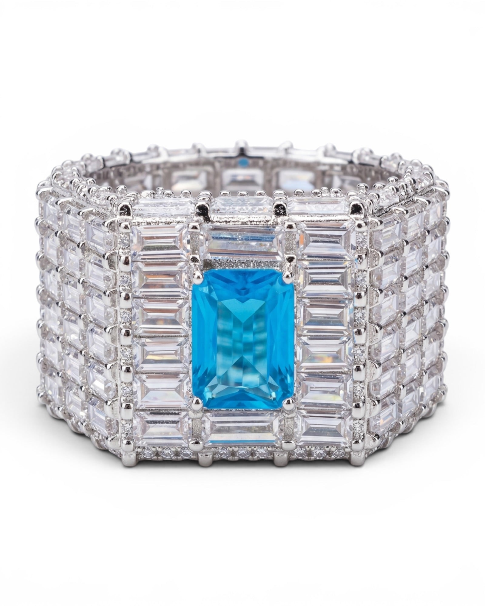 Anillo baguette gema azul