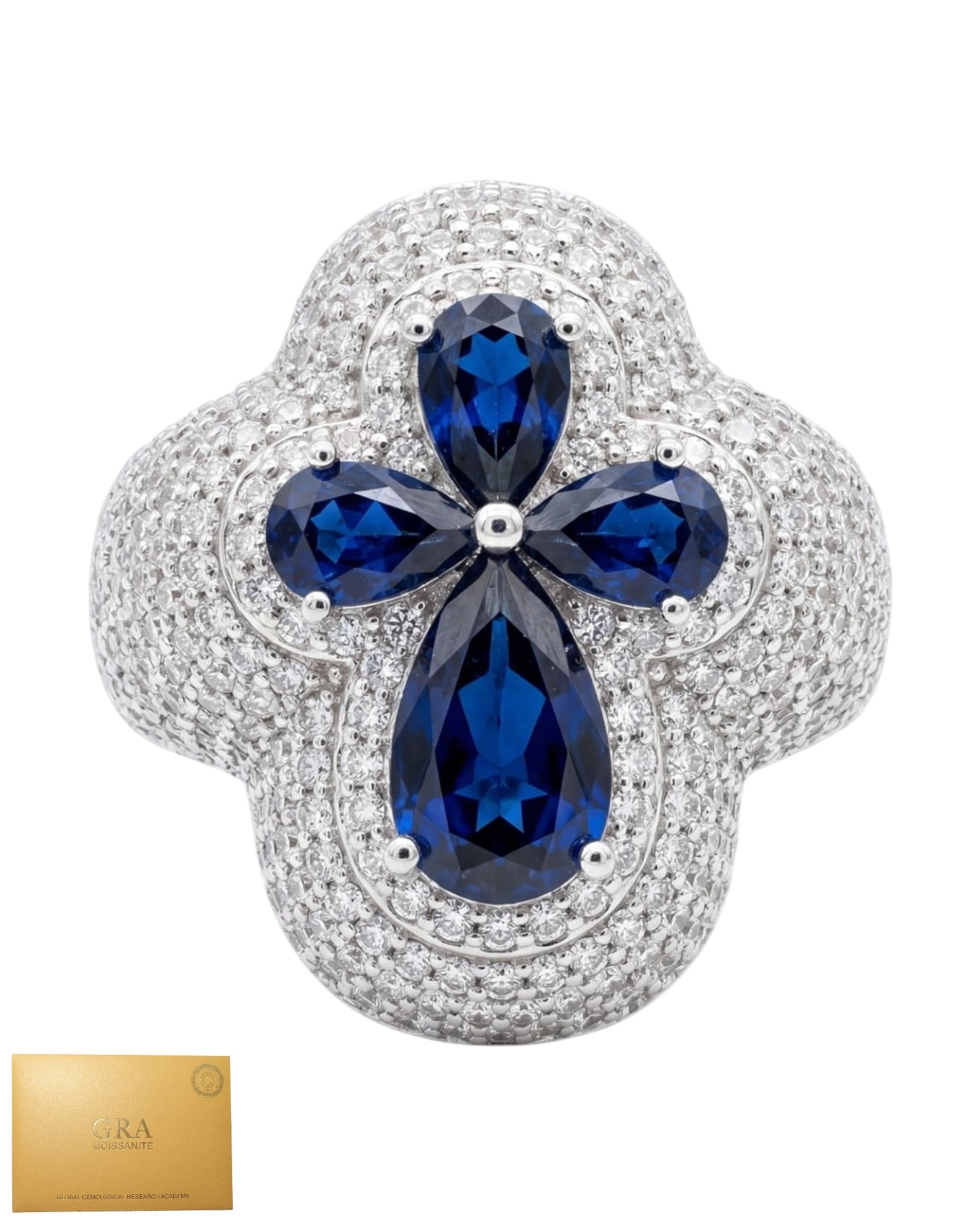 Anillo cruz azul moissanita