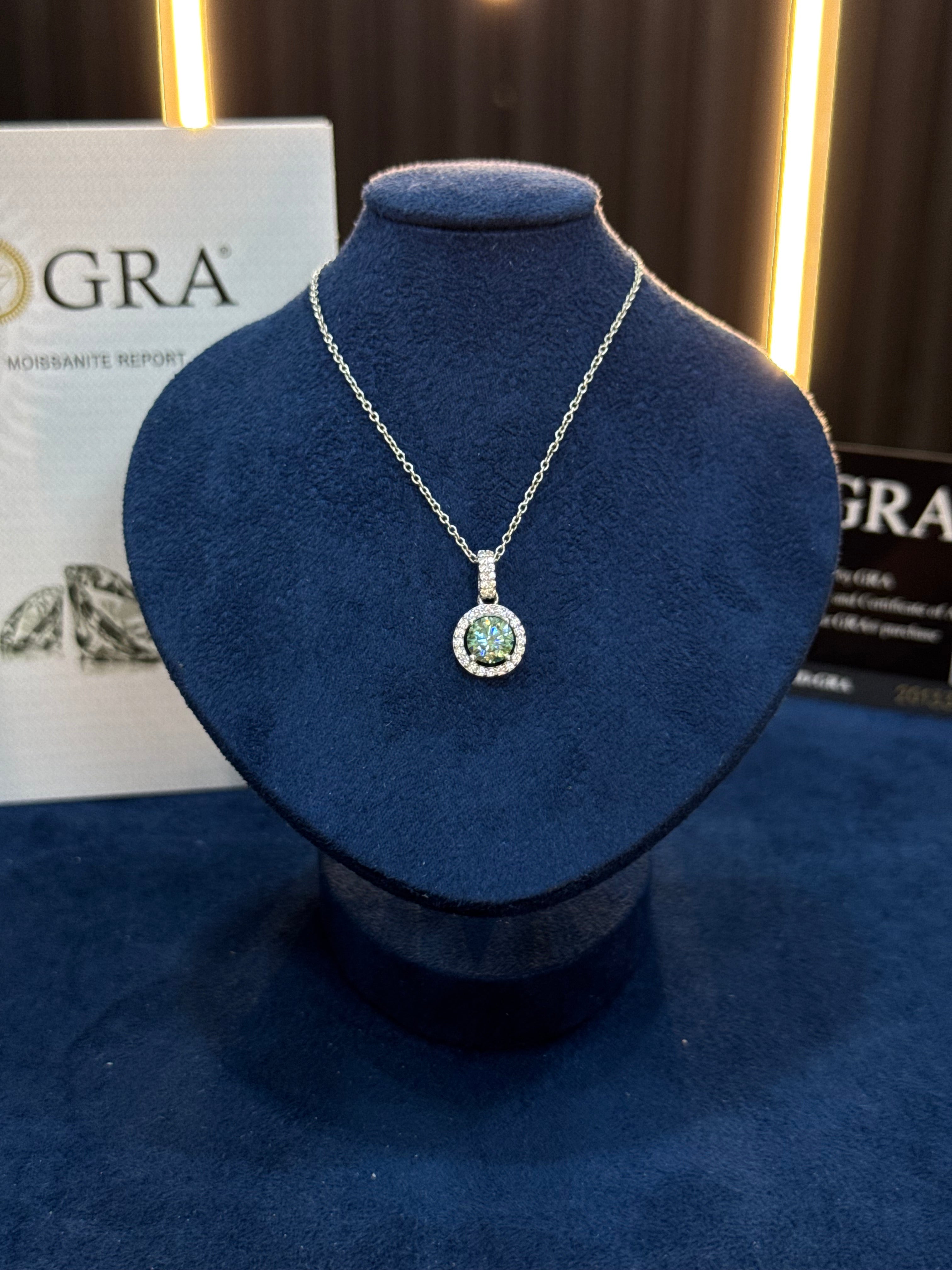Teal Moissanite Necklace