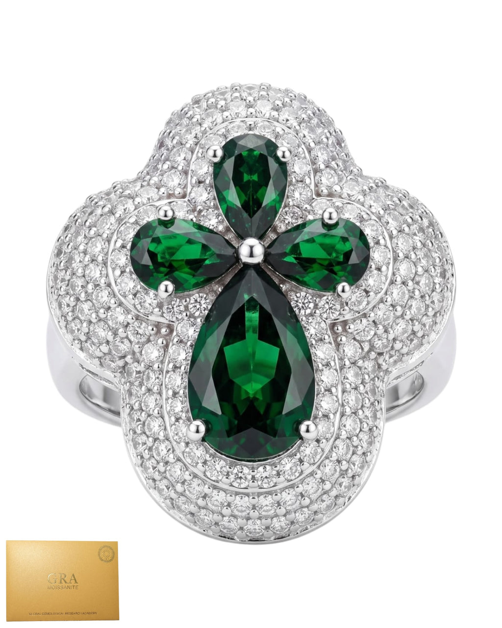 Anillo cruz verde moissanita