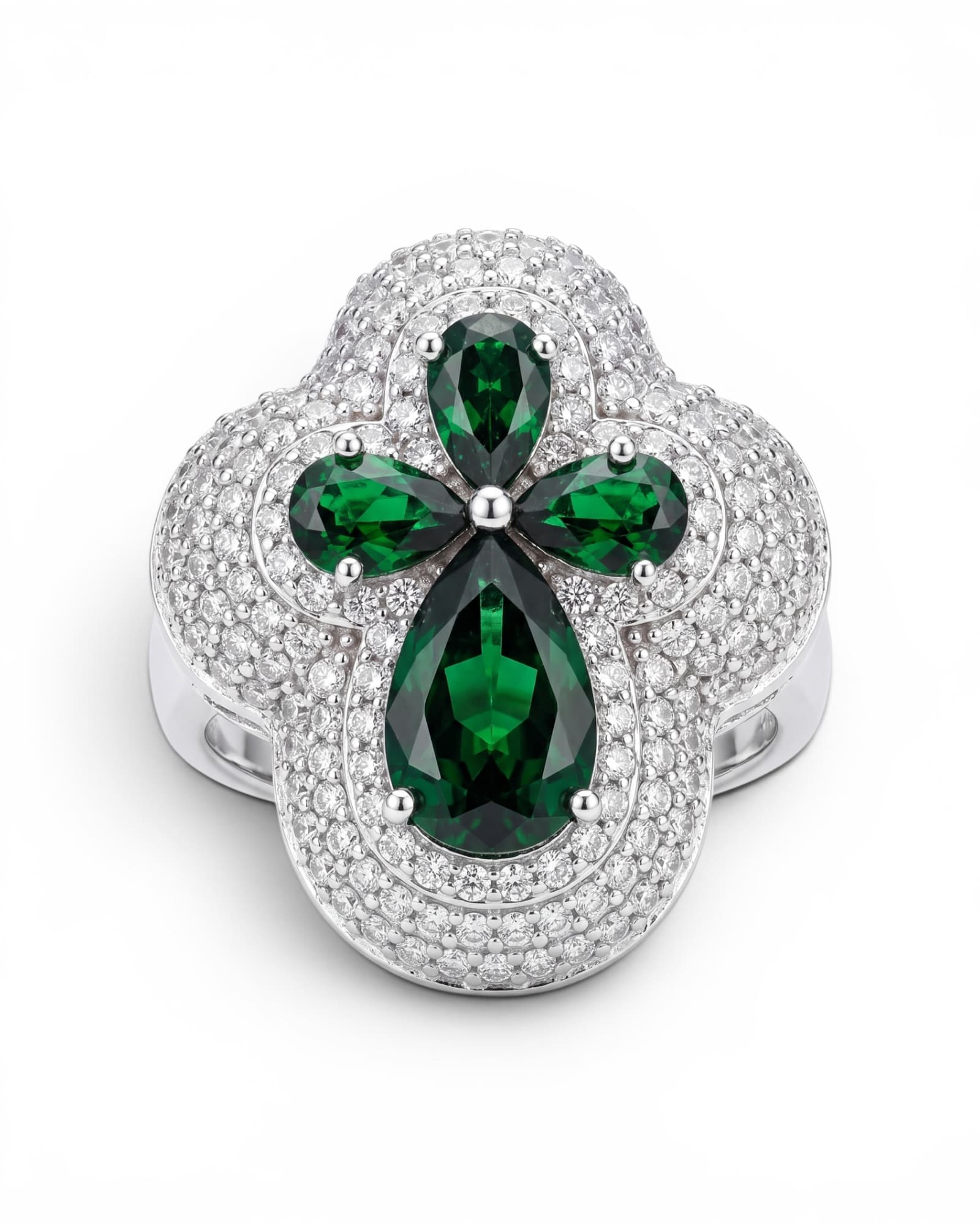 Anillo cruz verde moissanita