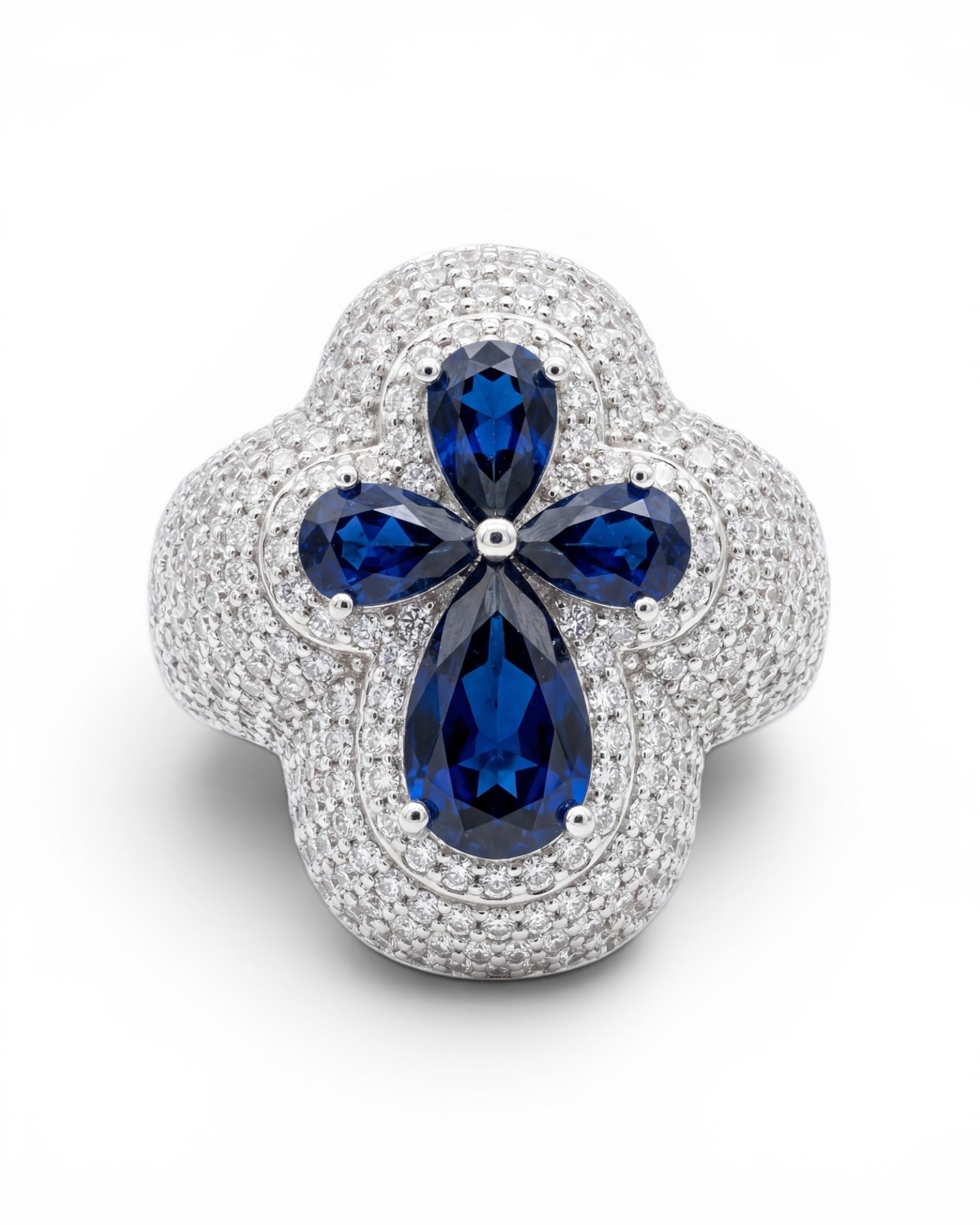 Anillo cruz azul moissanita