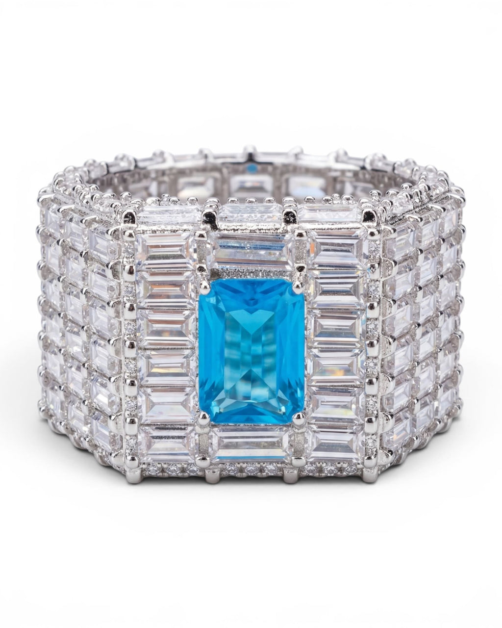 Anillo baguette gema azul