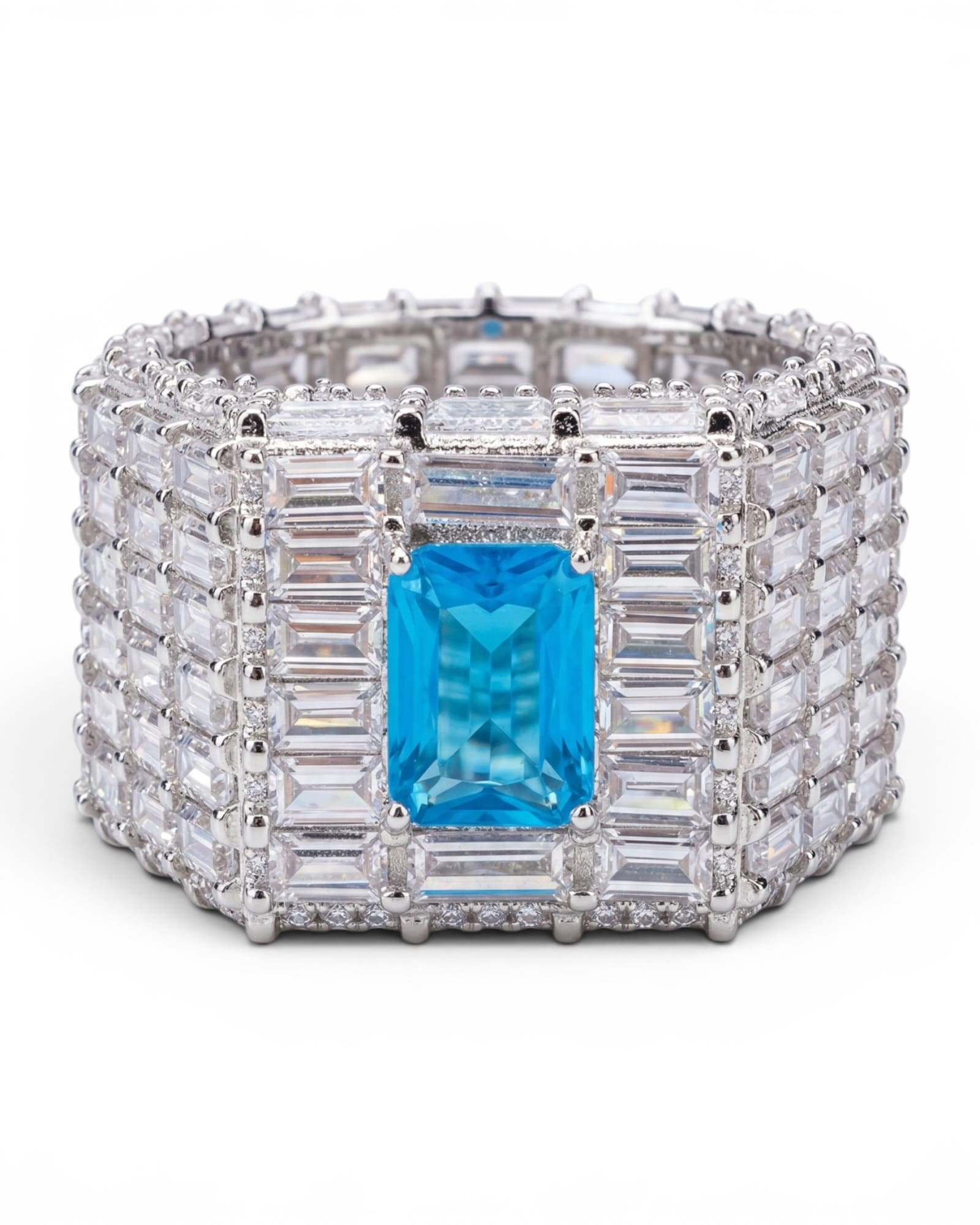 Anillo baguette gema azul