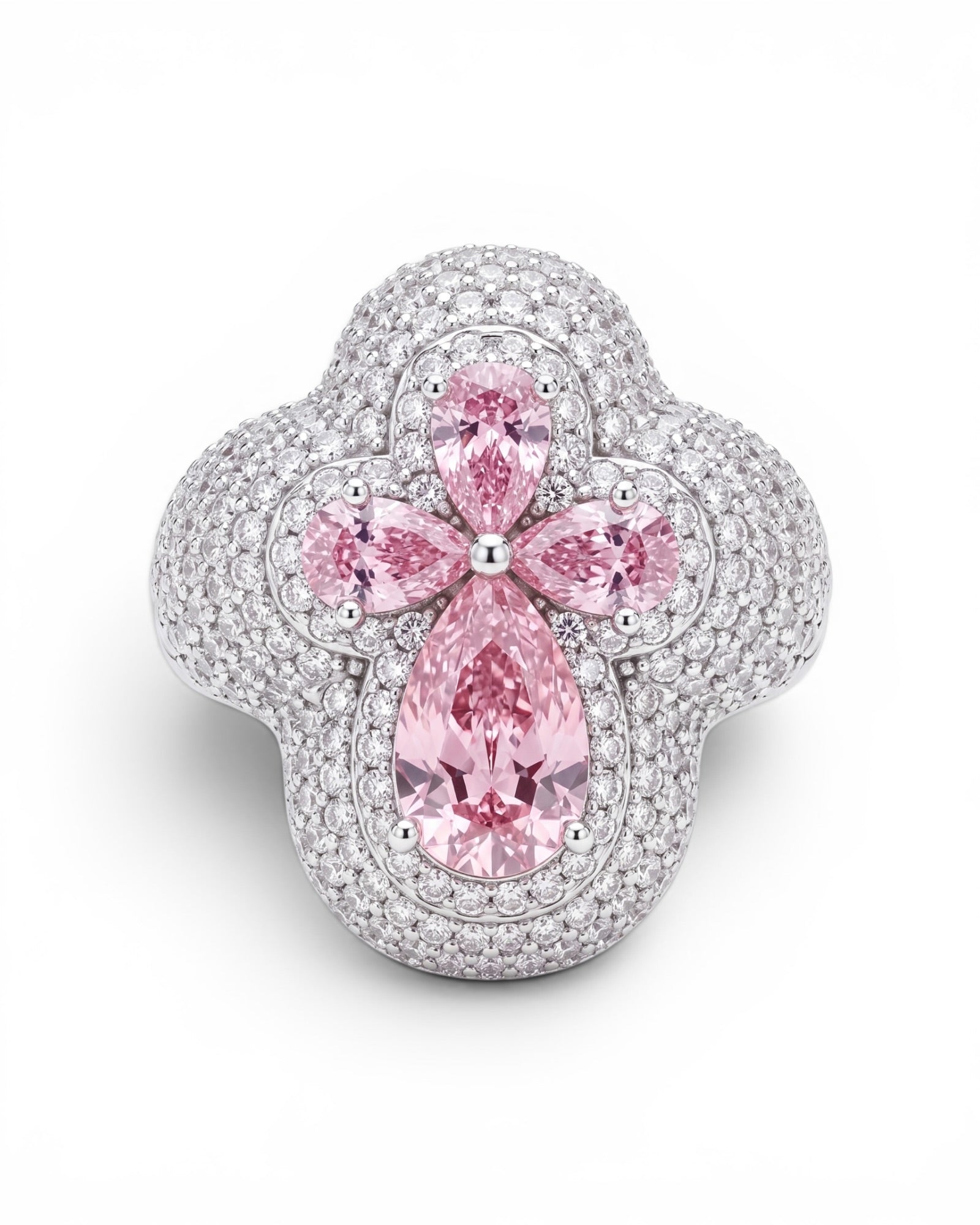 Anillo cruz rosa moissanita