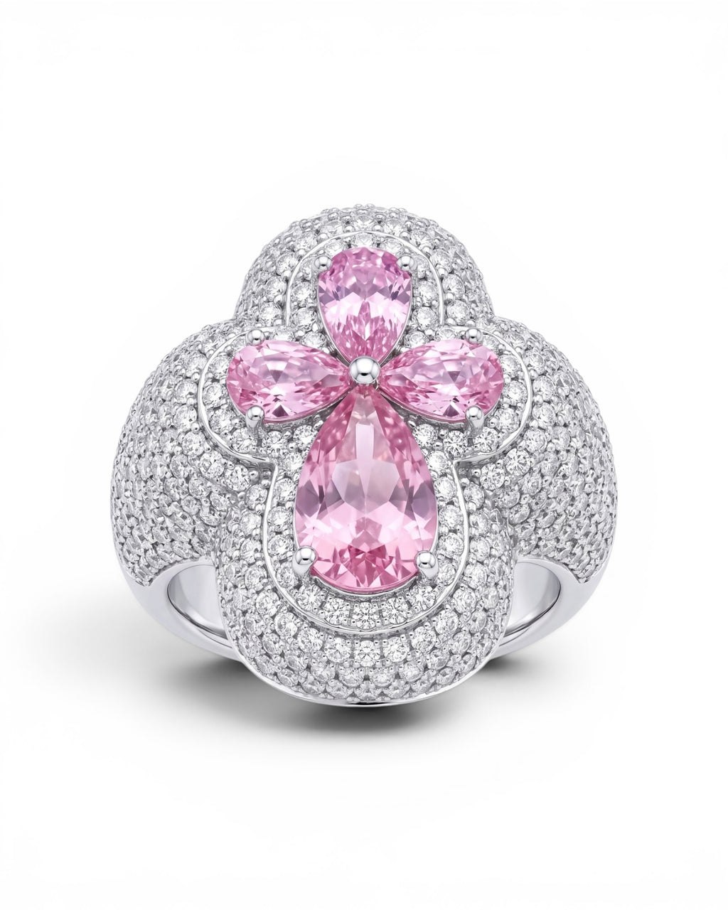 Anillo cruz rosa moissanita