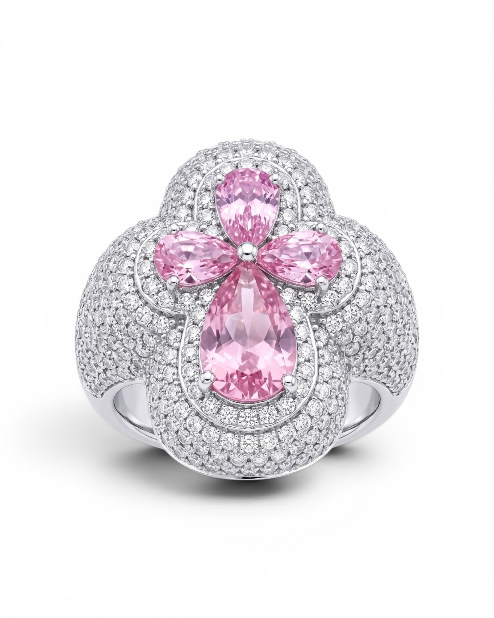 Anillo cruz rosa moissanita