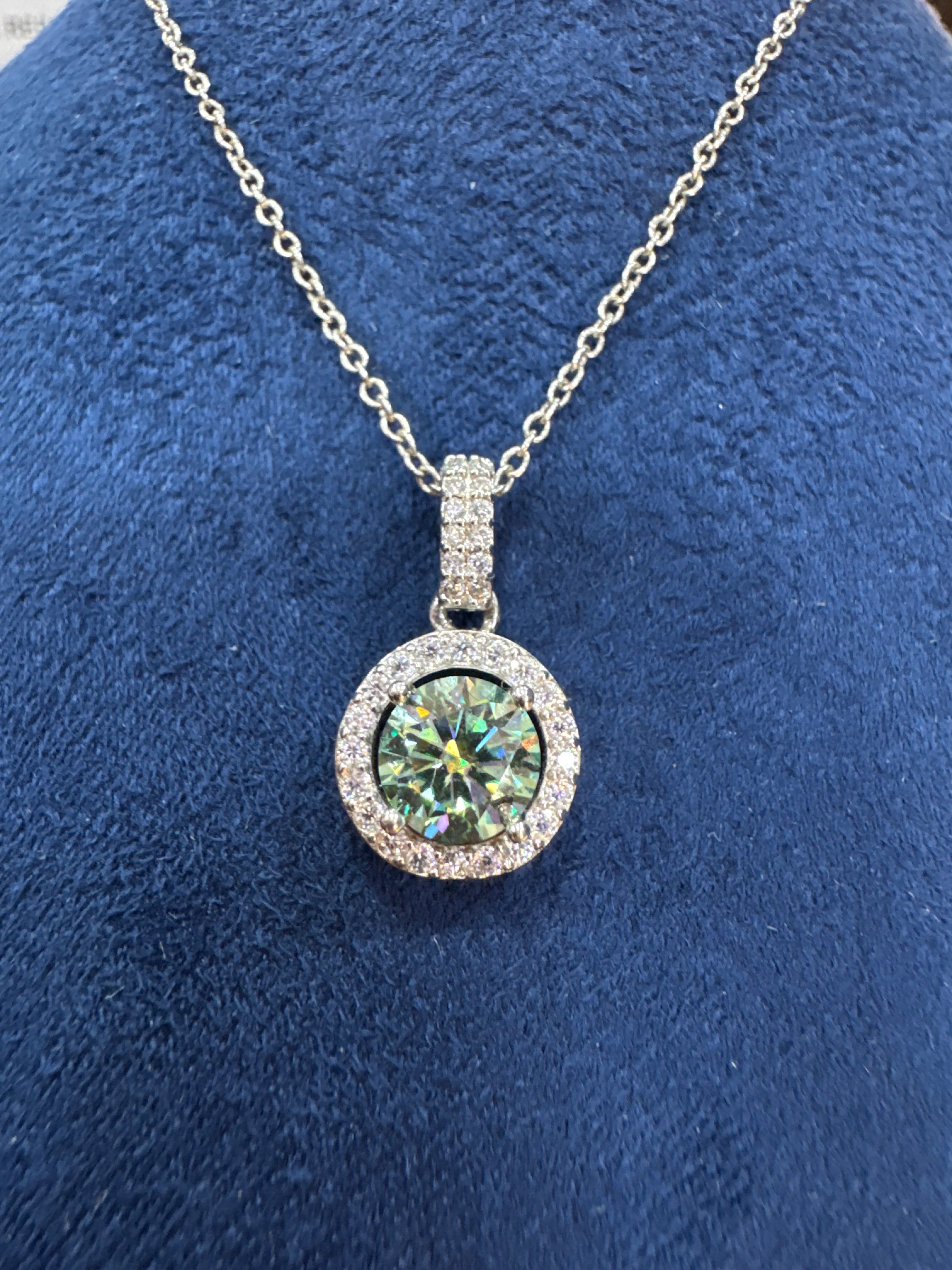 Teal Moissanite Necklace